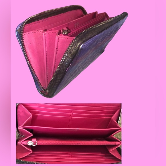 Coach Custom Design Metallic Multi Colored Signature C Leather Zip Wallet - Picture 2 of 10